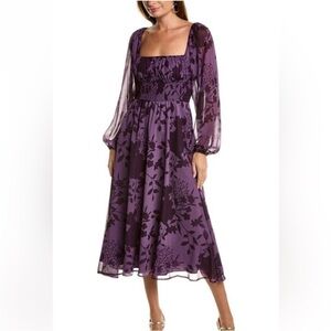 Hutch Phoenix Midi Dress Purple Floral Chiffon Long Sleeve Small